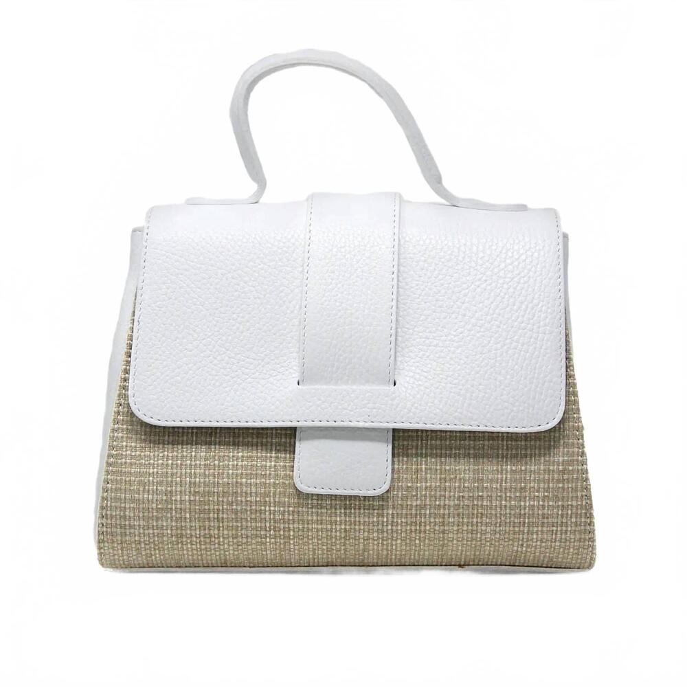 NEW GERMAN FUENTES women's italian leather and raffia top handle crossbody bag i